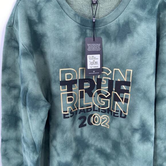 True Religion Logo Crewneck Sweatshirt Duck Green Camouflage Size 2XL - Picture 5 of 10